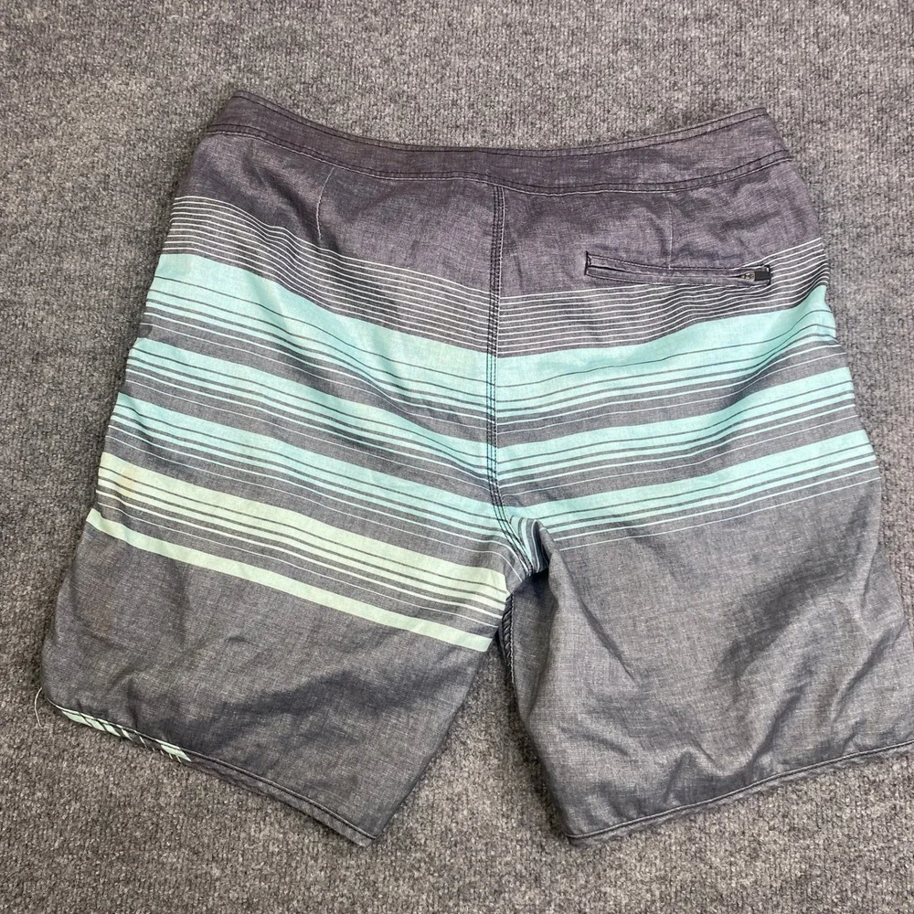 Lost Enterprises Mens Board Shorts Grey Teal Striped Lost At Sea Swim VTG